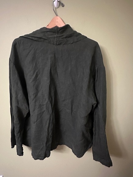 Bryn WALKER Womens Linen Jacket Size Large Hunter Green Open Draped Collar - Picture 6 of 16